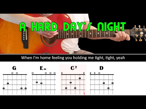 Easy play along series - A HARD DAY'S NIGHT - Acoustic guitar lesson -(chords & lyrics) -The Beatles
