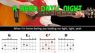 Easy play along series - A HARD DAY'S NIGHT - Acoustic guitar lesson -(chords & lyrics) -The Beatles