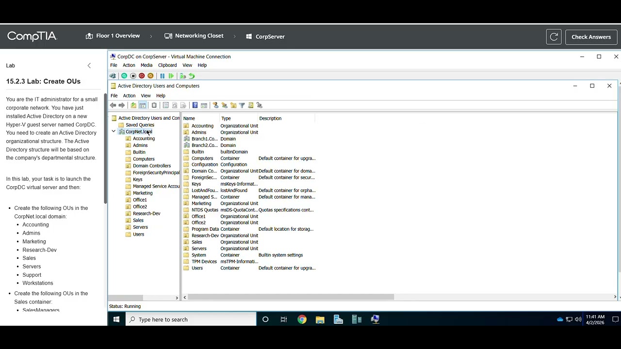 CompTIA A+ 15.2.3 - Create OUs (Silent Walk Through)