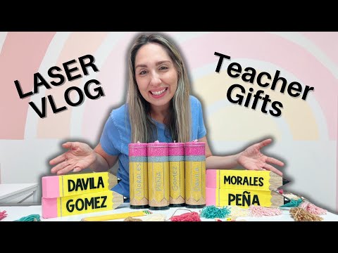 Laser engraved teacher gifts tutorial showing personalized classroom gift ideas