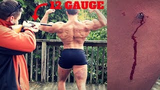 Bodybuilder VS 12 Gauge RUBBER BUCKSHOT *Intense Pain* | Shotgun Ammo Damage Test Challenge Fail