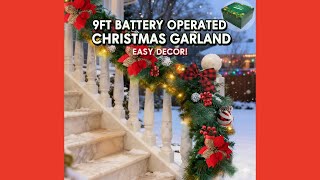 9FT BATTERY OPERATED CHRISTMAS GARLAND WITH DECORATIONS
