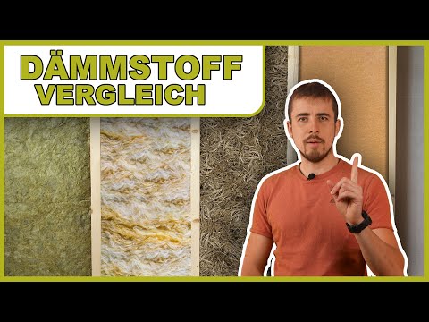 Wärmedämmung im Vergleich: Glaswolle, Mineralwolle, PIR-Dämmung, Holzweichfaser und Stopfhanf.