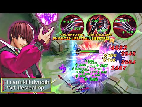 THIS NEW DYRROTH HIGH LIFESTEAL 1 SHOT BUILD IS 99.9% NEW OP ( HACK BUILD ) SOLO MYTHIC RANK MLBB