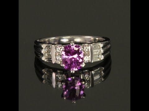 Platunum Antique Cushion Pink Sapphire and Diamond Ring