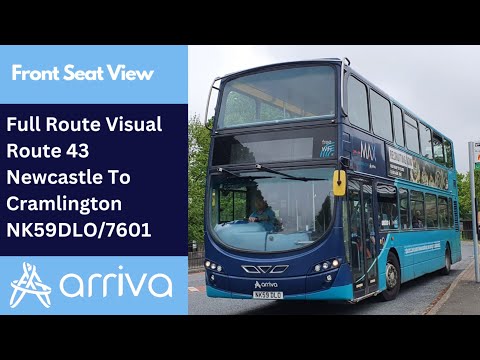 Full Route Visual | Arriva Northumbria Bus Route 43 - Newcastle To Cramlington | NK59DLO/7601