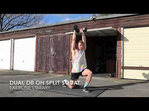 Dual Dumbbell Overhead Split Squat - UNCLE MUSCLE Exercise Library