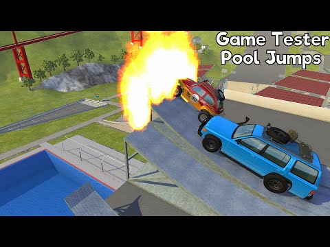 Tower Diving High Speed Jump Through FIRE in Pool - BeamNG drive Pool Jumps