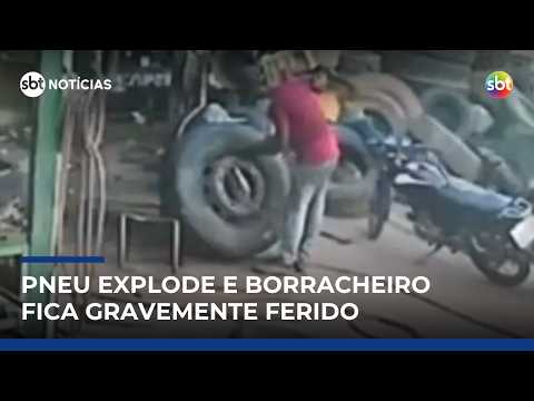 Explosão de pneu deixa borracheiro gravemente ferido no Pará | #SBTNotícias