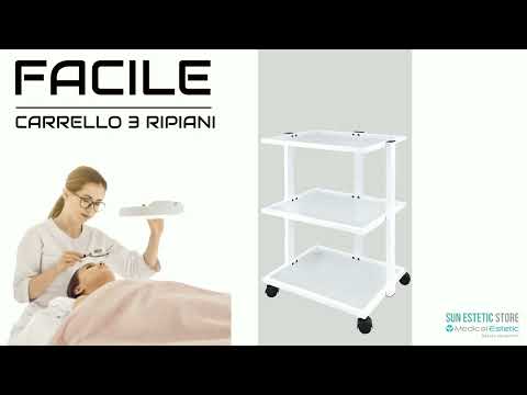 Facile carrello a tre ripiani in vetro traslucido per centro estetico con ruote