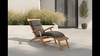 OUTFLEXX Matera Gartenliege, naturbelassen/anthrazit, Teak/Polyester, 165 x 58 cm, klappbar, mit Fußkappen, UV-beständig, nachhaltig