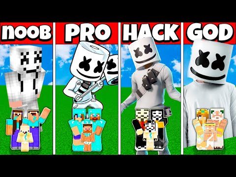 Minecraft Battle: FAMILY MARSHMELLO HOUSE BUILD CHALLENGE NOOB vs PRO vs HACKER vs GOD - Animation