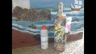 Cola Gel para Decoupage   e   Garrafa   decorada     com     Decoupage      e       3D