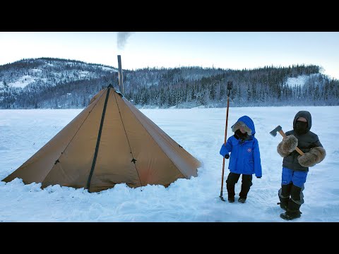 Extreme Winter Camping in Alaska (-26C) Backcountry Hot Tent Camping with Kids
