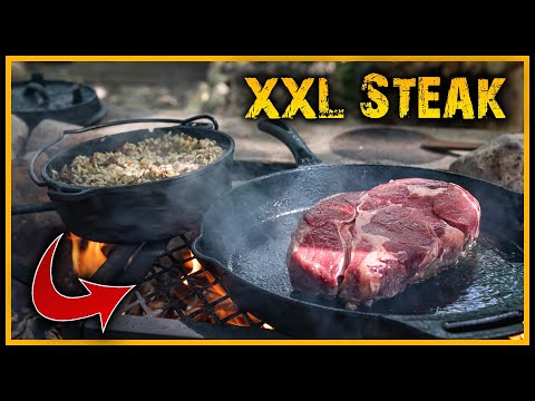 XXL Highrib Steak und Pilzrisotto kochen - Outdoor Bushcraft Survival Deutschland