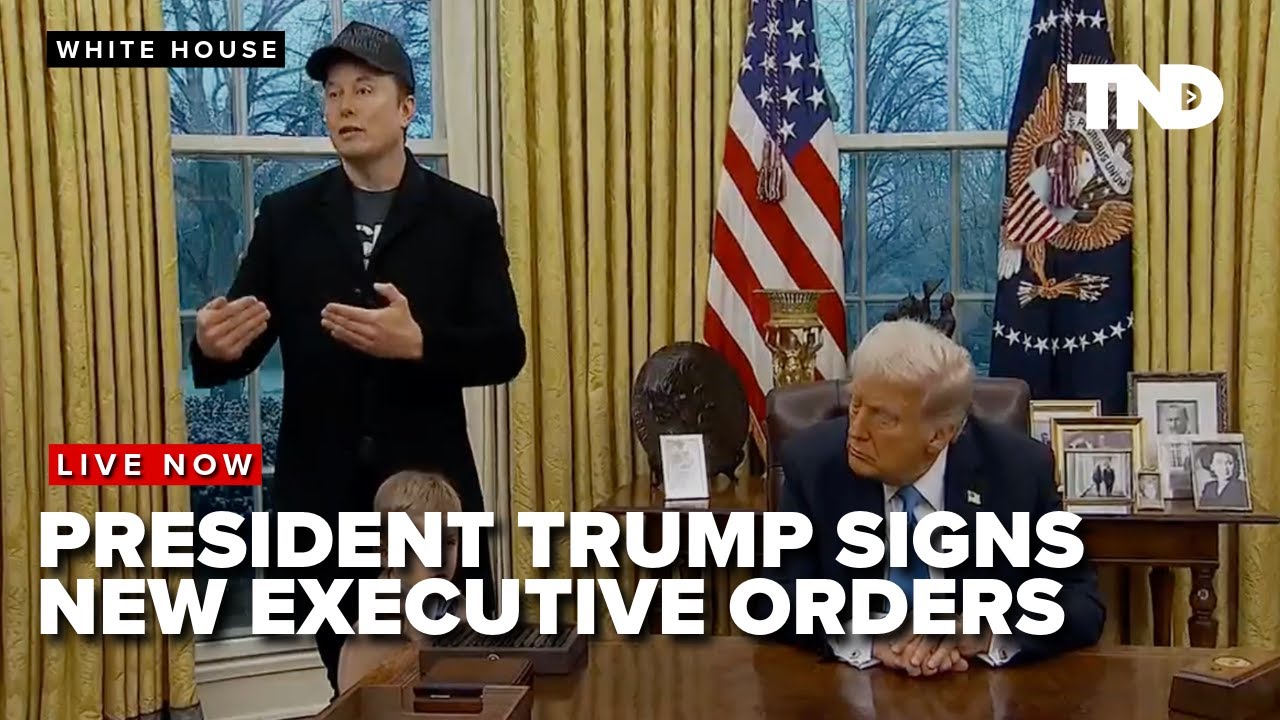 Elon Musk joins President Donald Trump as he signs executive orders in the Oval Office