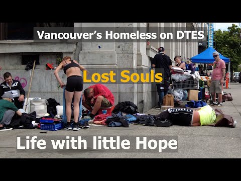 Life of Homeless on E Hastings Street, Vancouver's Downtown Eastside on Aug 2 2023 - Street Life