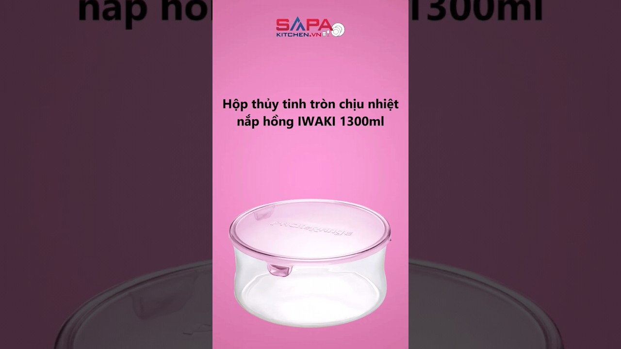 Hộp thủy tinh tròn chịu nhiệt, nắp hồng Iwaki 1.3L