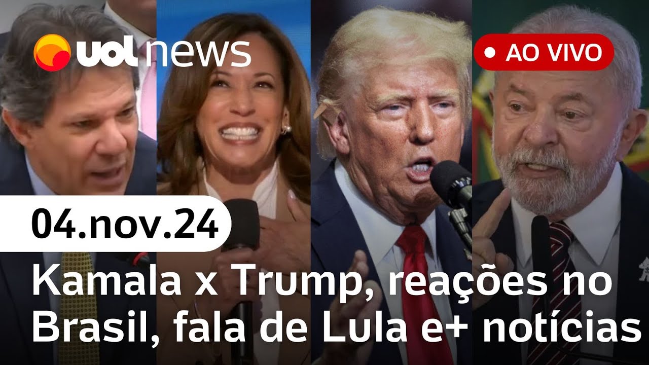 Trump x Kamala: pesquisa, reações de Lula e Bolsonaro; Telebras e 'pedalada' e+ notícias | UOL News