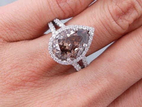 4.66 ctw Pear Shape Natural Chocolate SI1 Diamond Engagement Ring - BigDiamondsUSA