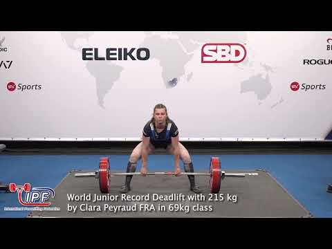 World Junior Record Deadlift with 215 kg by Clara Peyraud FRA in 69kg class