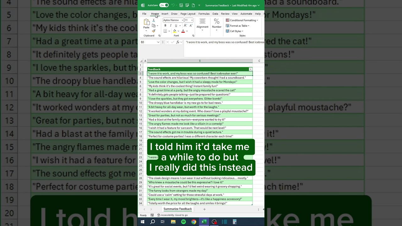 Summarize Feedback in Excel‼️ #excel