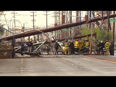 A couple says they're lucky to be alive after dozens of power lines fell on the Seattle street they were driving on, with one wooden public utility pole striking their SUV. (April 8)