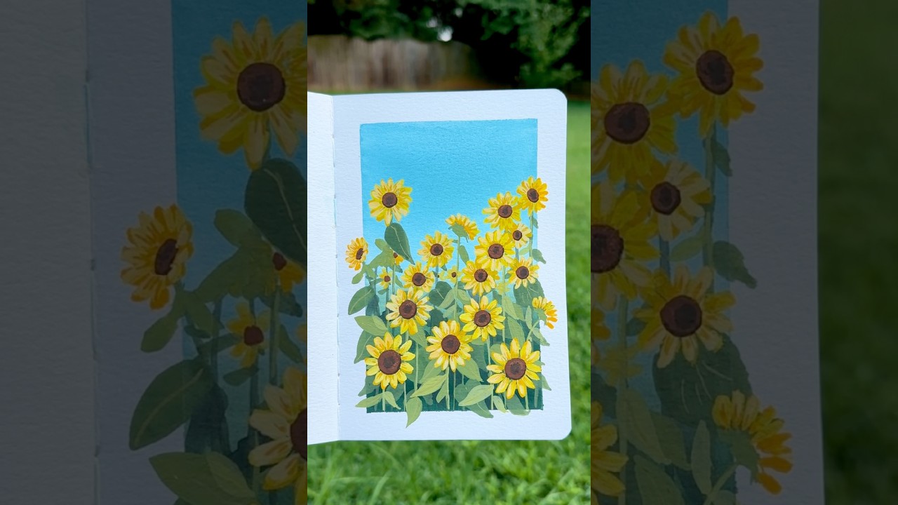 Step by step sunflower painting tutorial using gouache 🌻 #flowerpainting #gouachepaintingtutorial