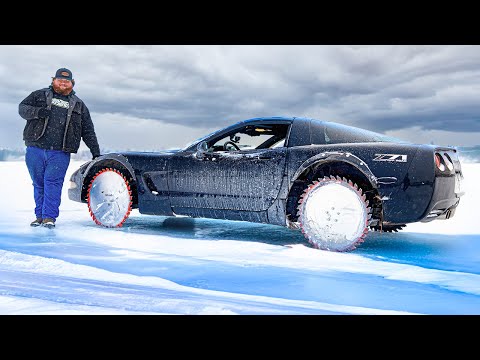 Saw Blade Corvette On a Frozen Lake