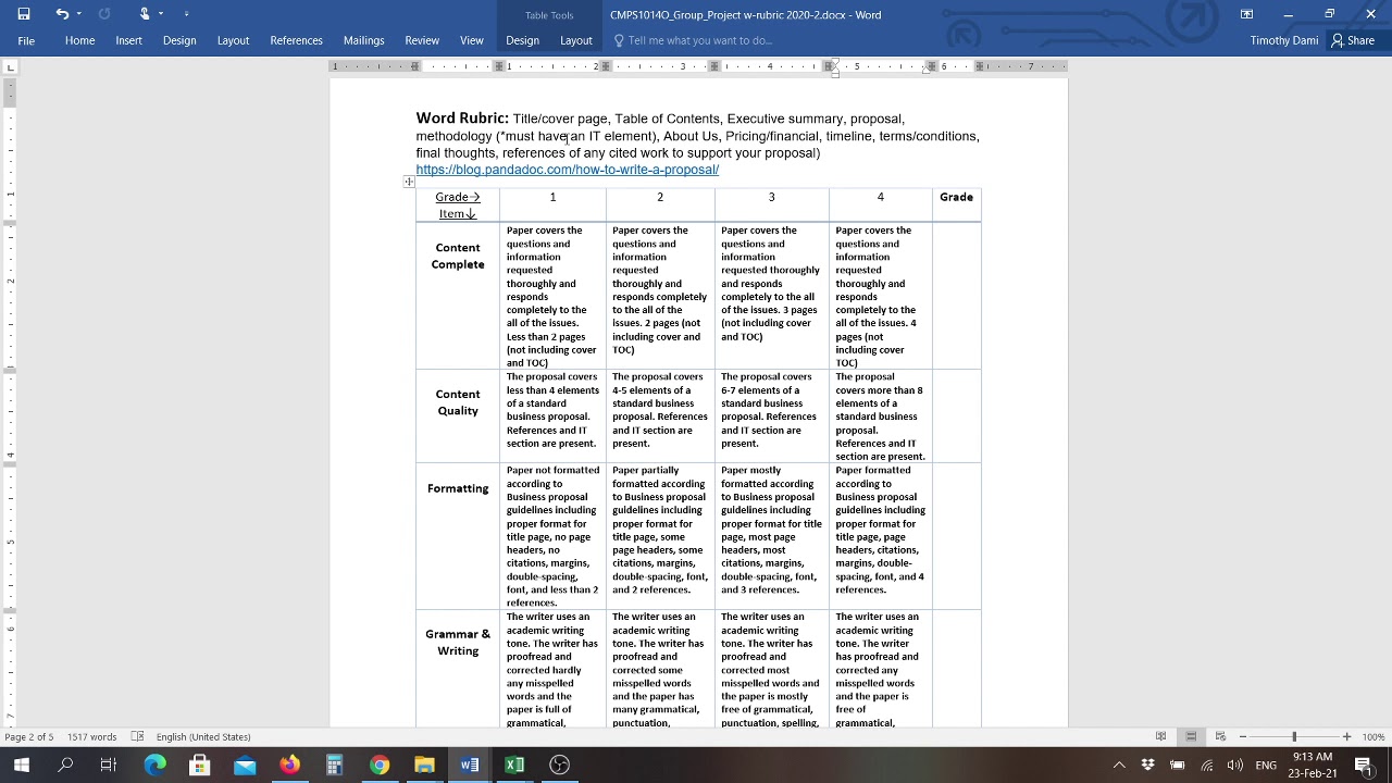 1014 Final Project Word Rubric