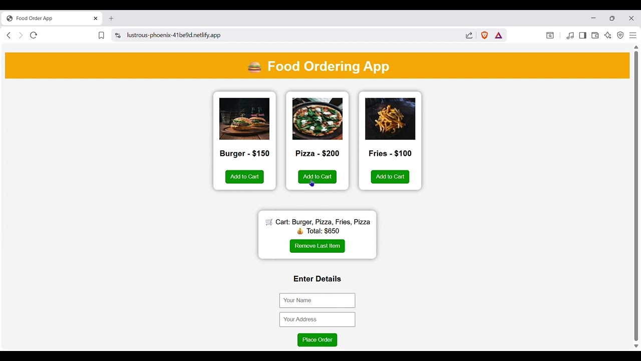 My Web Development Internship Experience - Food Order App Project