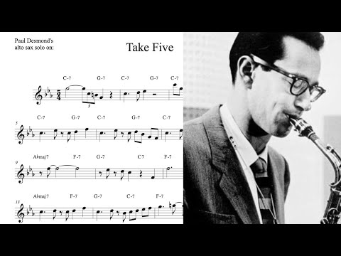 Paul Desmond's alto sax solo TRANSCRIPTION on 'Take Five' (Eb)