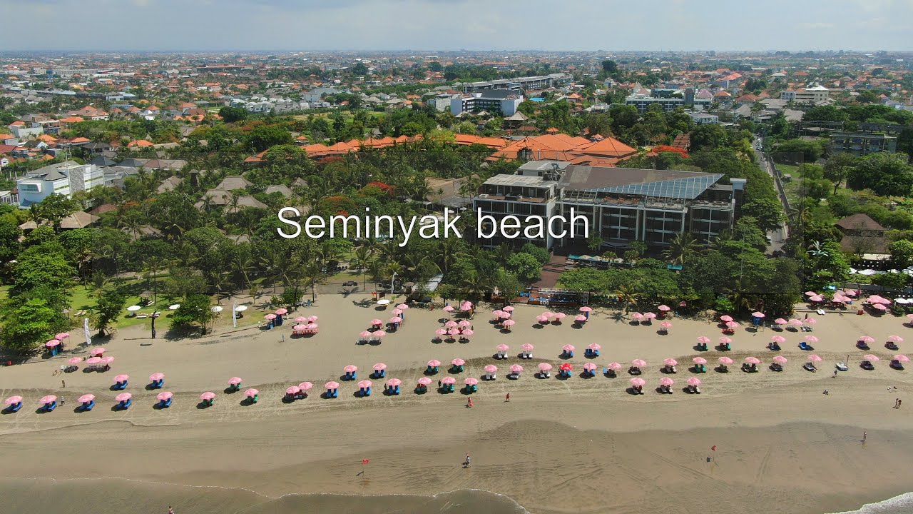 Discover the captivating aerial panoramas of Seminyak Beach.