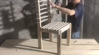 Build a process of assembling wooden bars to create a chair with recycled wooden bars