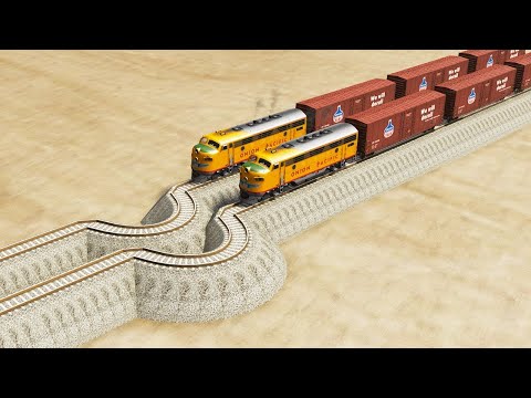 Train Sim Impossible W Shape Rail Vs Trains | train vs giant pit BeamNG.Drive