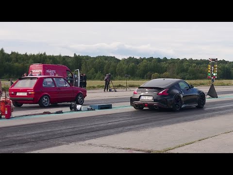 VW Golf GTI Mk1 1.8T 20v vs Nissan 370Z Nismo 1/4 mile drag race