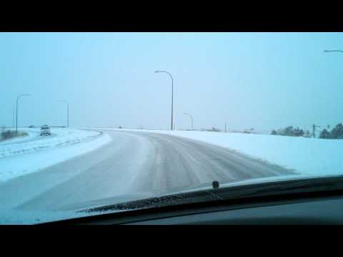 Snowy and Icy on-ramp to I-25 Highway in Colorado Springs.