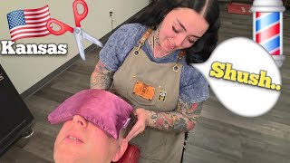 💈Kansas Female Barber Likes Quiet 🤫 Full-Service Pamper Treatment (Haircut, Shave & Massage)