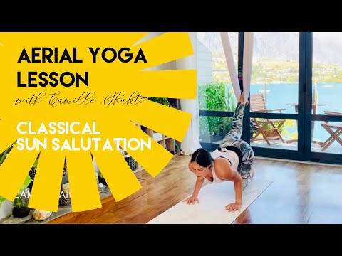 10 min Aerial Yoga Lesson - Classical Sun Salutation | Surya Namaskar | Warm up Class | CamiyogAIR
