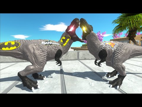 SILVER SUPERMAN T-REX VS BATMAN T-REX DEATH RUN - Animal Revolt Battle Simulator