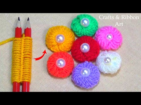 Super Easy Woolen Flower Making Ideas with Pencil - Hand Embroidery Amazing Trick - DIY Yarn Flowers