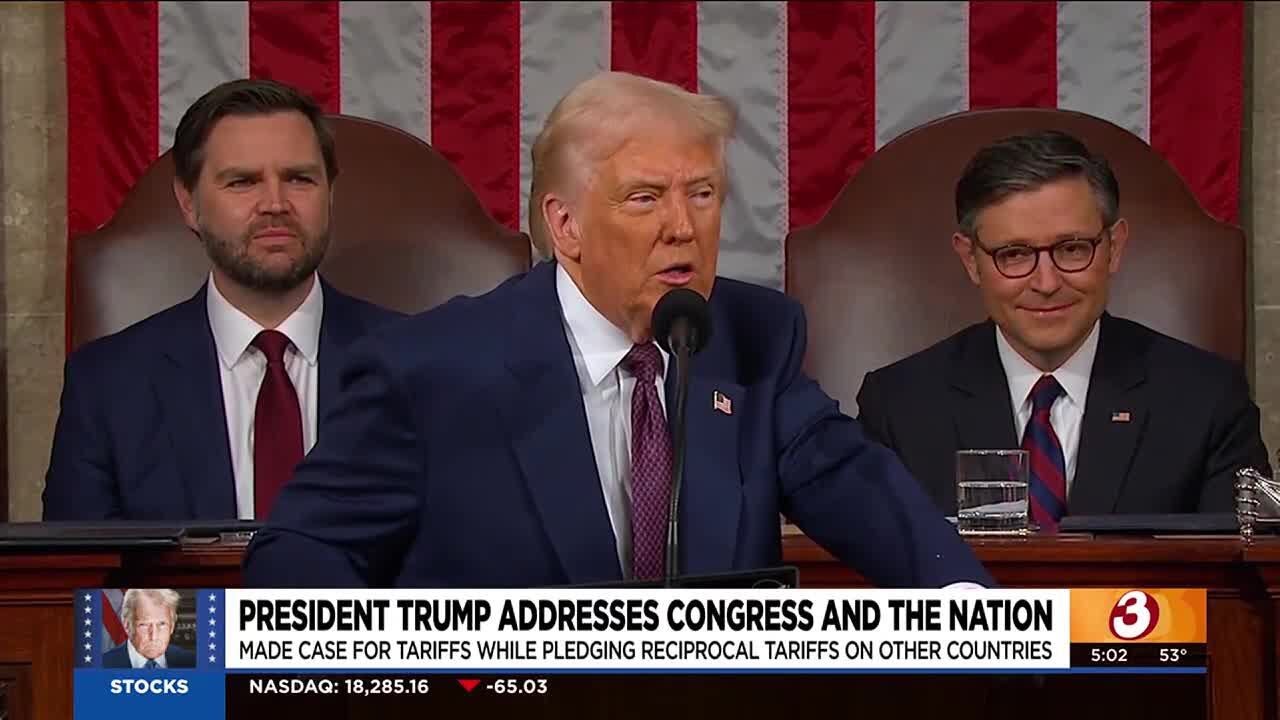 President Trump makes case for additional tariffs during speech to Congress