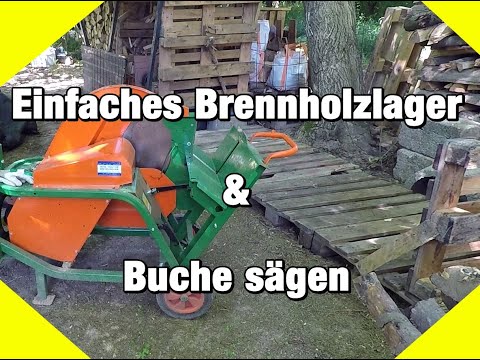 Simple firewood storage & beech sawing (cinematic) | Posch tilting saw | MB Trac | The Property O...