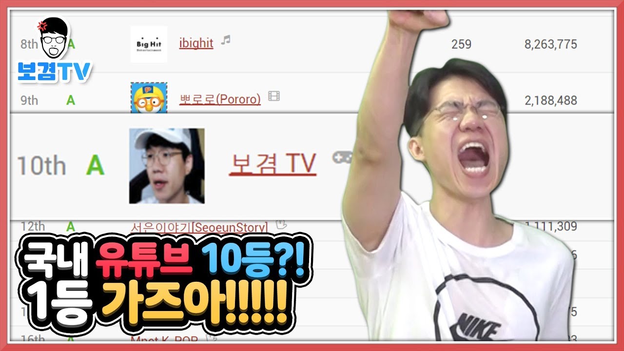 유투브랭킹?10위?세계18위? 대체나를어디까지보낼셈이야