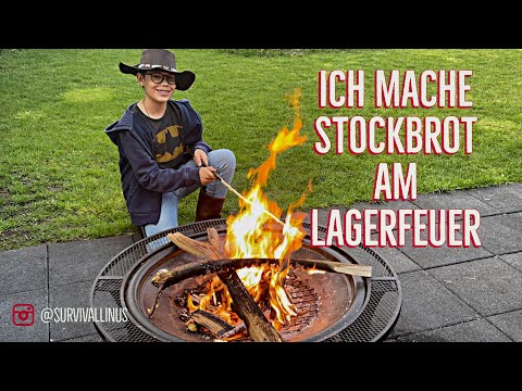 Ich mache Stockbrot am Lagerfeuer