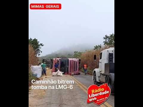 Caminhão bitrem tomba na LMG-628 e interdita rodovia em Una
