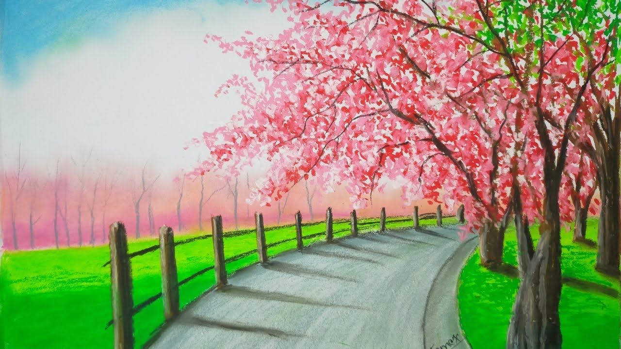 Drawing scenery with oil pastels 