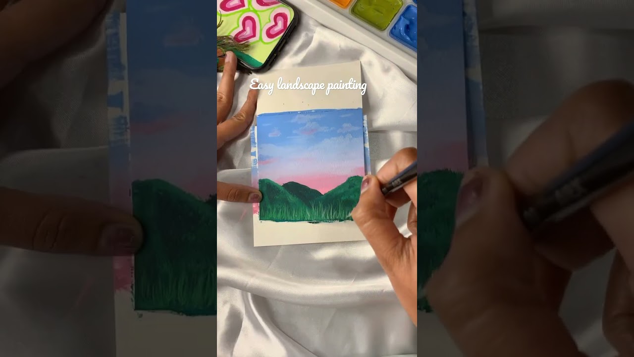 Easy landscape painting any beginner can do using gouache #art #artist #artvideo #gouachepainting