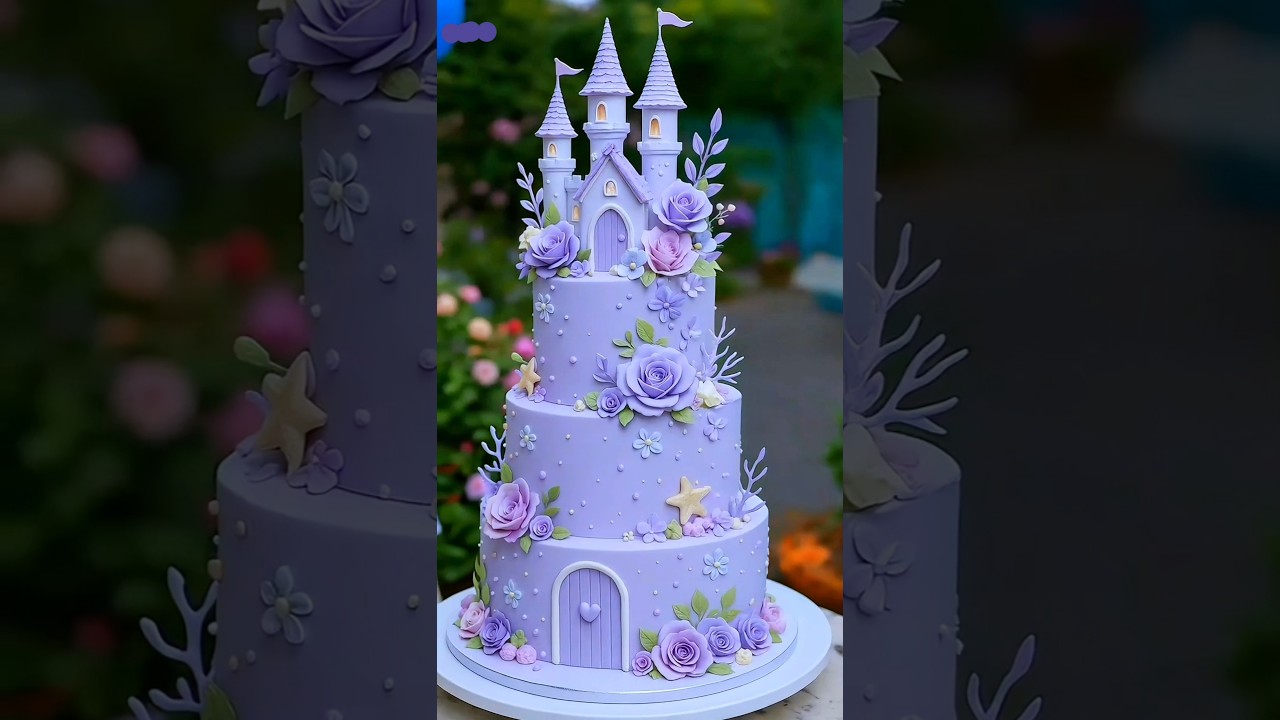 Purple floral Birthday Cake | Castle cake #birthdaycake #kidsbirthdaycake