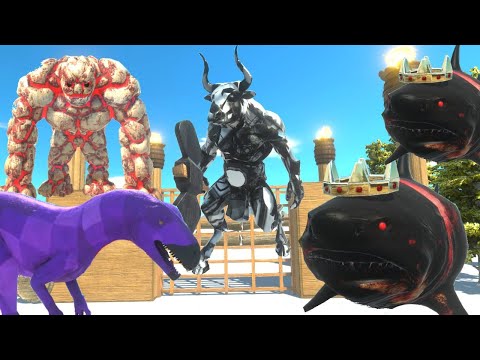 KING MEGALODON BROTHERS VS INFERNALS + CARNIVORE DINOS + FANTASY  - ANIMAL REVOLT BATTLE SIMULATOR